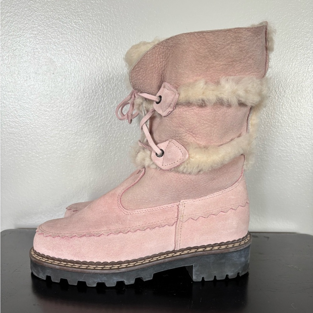 Vintage Blondo Shearling Boots Womens 6B Light Pink Sheepskin Leather Winter - Picture 4 of 14